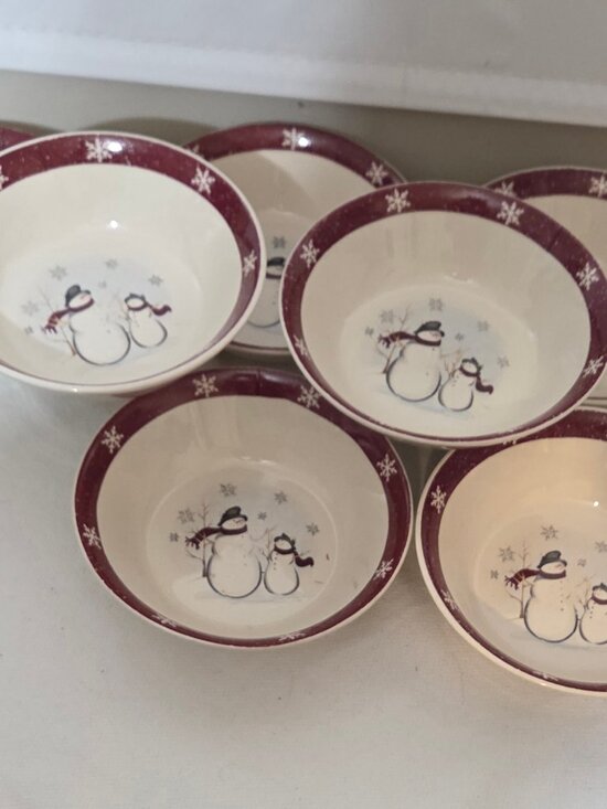 Royal Seasons Other - 7 Pc Royal Seasons Stoneware Snowman Bowls Red Holiday Christmas Winter Gift